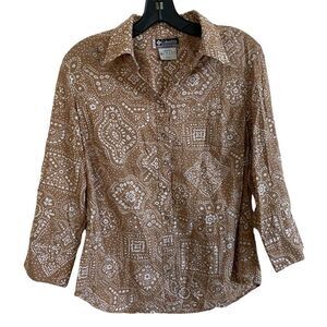 Columbia XCO Womens Medium Pearl Snap Button Brown Long Sleeve Shirt